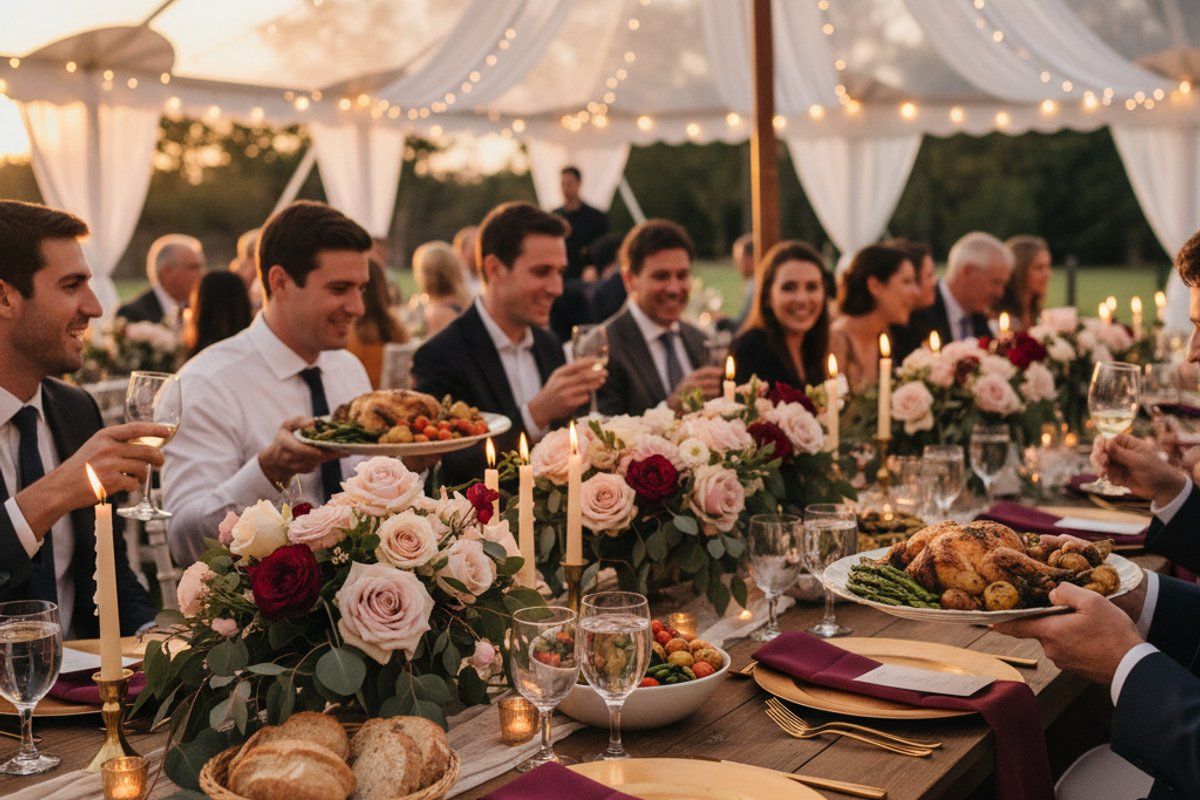 Elegant outdoor wedding reception dinner